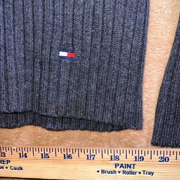 Vintage 90s Tommy Hilfiger Men XL Gray Knit Ribbon Full Zip Fall Sweater (U) - Picture 4 of 8